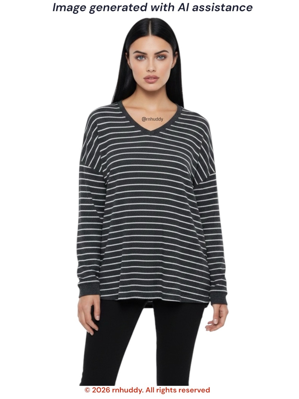 Velvet by Graham & Spencer L striped v-neck Modesty Ribbed Tee